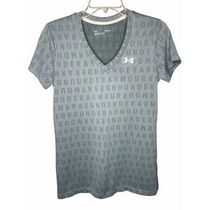 Under Armour Shirt Womens size small green/gray‎ V Neck Heatgear Short Sleeve